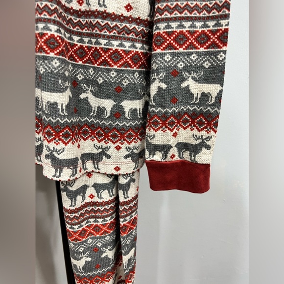NWT Unisex Adult Matching Family Thermal Reindeer Fairisle Cotton Pajamas - Picture 4 of 9